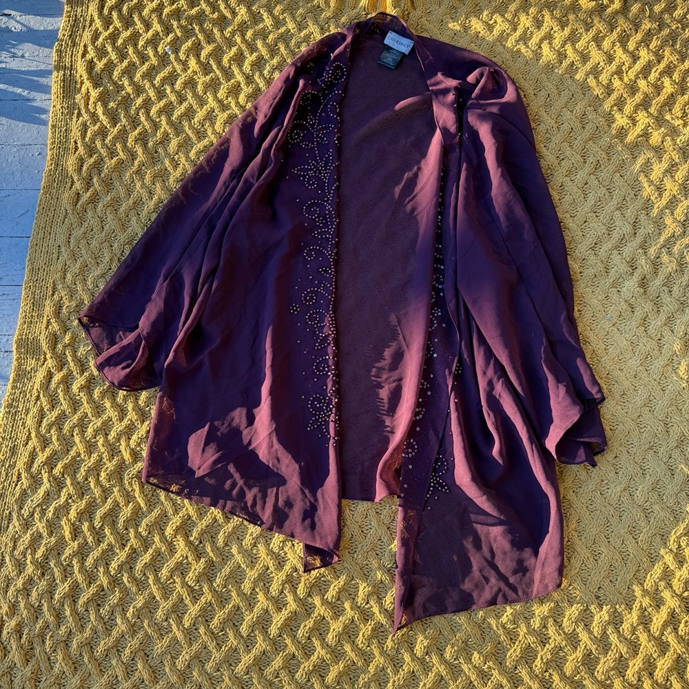 Catherines Duster Cardigan Plus Sz 4X 30W Open Front Bead Purple Formal Wedding